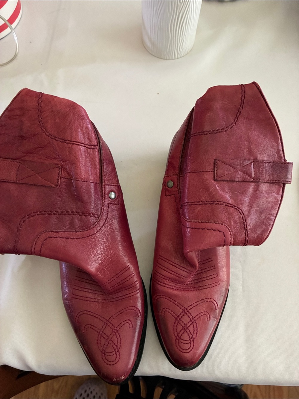 Franco Sarto Red Leather Western Booties